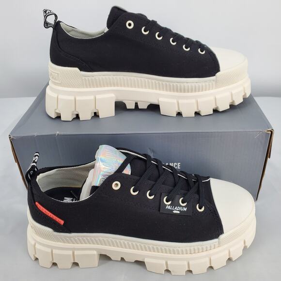 Palladium Womens 9 Revolt Lo TX Black/Marshmallow Platform Shoes 97243-016-M New - Picture 1 of 8